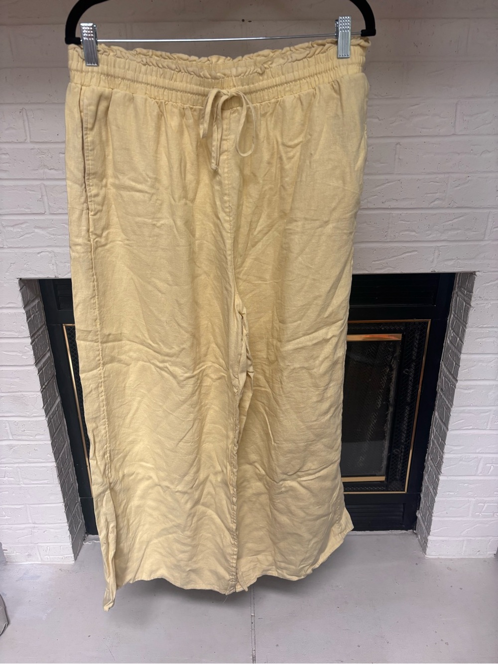 LC Lauren Conrad Pale Yellow Wide Leg Linen-Blend Drawstring Pants